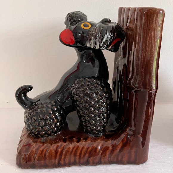 Vintage Black Poodle Bookends 1950's - MCM Kitsch High Gloss Poodles - Picture 13 of 14